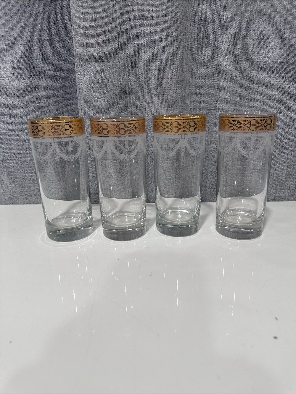 Glass Highball Tumblers with Gold Rim - Set of 4. 10oz.